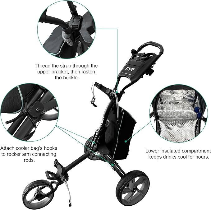 KVV Insulated Cooler Bag for Golf Carts, New Version - Universal Fit for Most Models of 3-Wheel and 4-Wheel Golf Push/Pull Carts, Models GL307, MP300, E-GT3070
