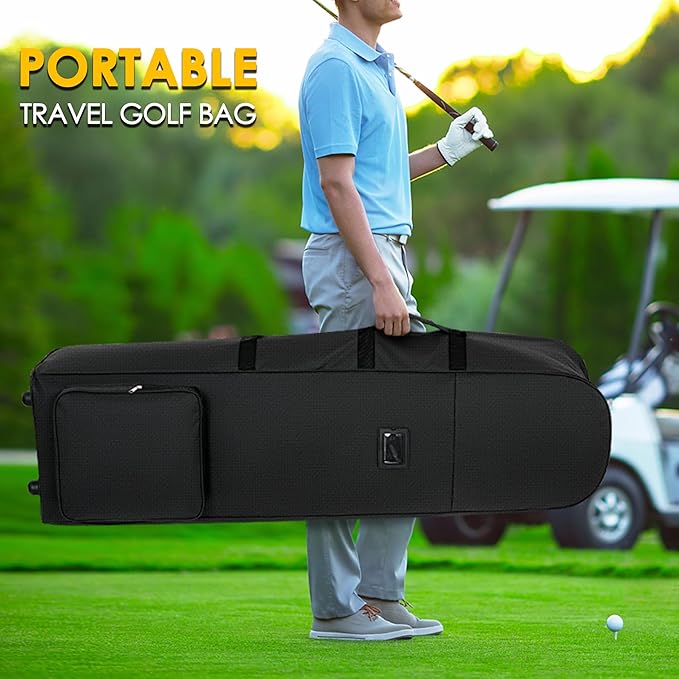DAREKUKU Golf Travel Bags for Airlines with Adjustable Support Rod and Detachable Shoulder Straps, Hard case Top Soft Foldable Golf Club Travel Covers