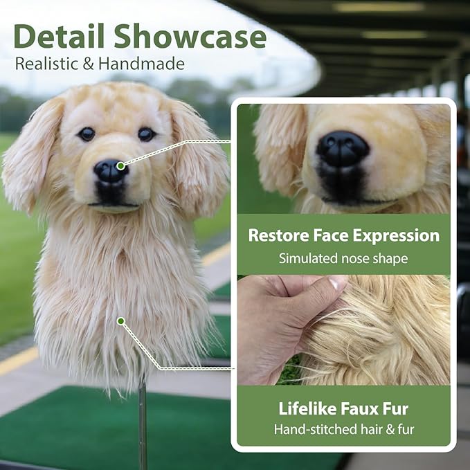 Golden Retriever Golf Club Headcover - Lifelike Plush Dog Head Cover for Driver & Fairway Woods | 460CC Compatible | Premium Gift for Golden Retriever Lovers & Dog Enthusiasts