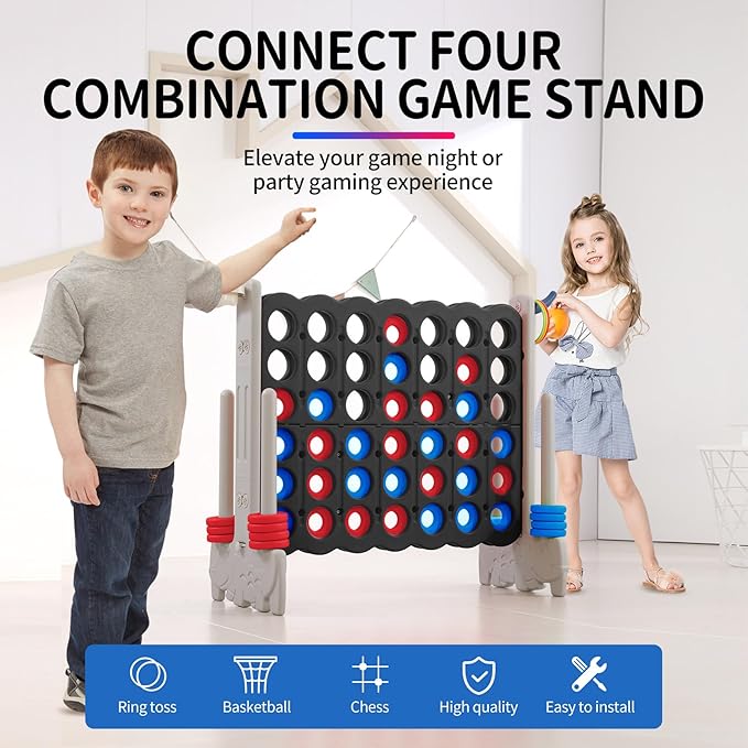UNICOO Giant 4-in-A-Row with Carry Bag, Ring Toss, Basketball Hoop - Image 2