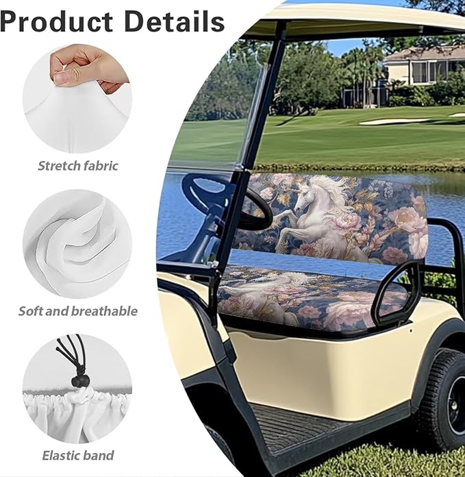 Suobstales Golf Cart Front and Rear Seat Cover Set for EZGO TXT RXV & Club Car DS 2 Passenger, Washable Bench Seat Covers Kit