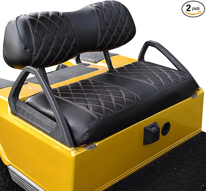 NOKINS Golf Cart Club Car DS 2000.5-Up Diamond Seat Covers Kit, Fits Club Car DS OEM Standard Front Seat Cushion, Golf Cart Vinyl Seat Cover, No Nails Required (Black and Brown Stitching)