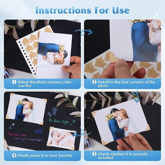 GOONAVI 15 Sheets 360 PCS Rose Gold Photo Corners Notebook, Self-Adhesive - Image 4