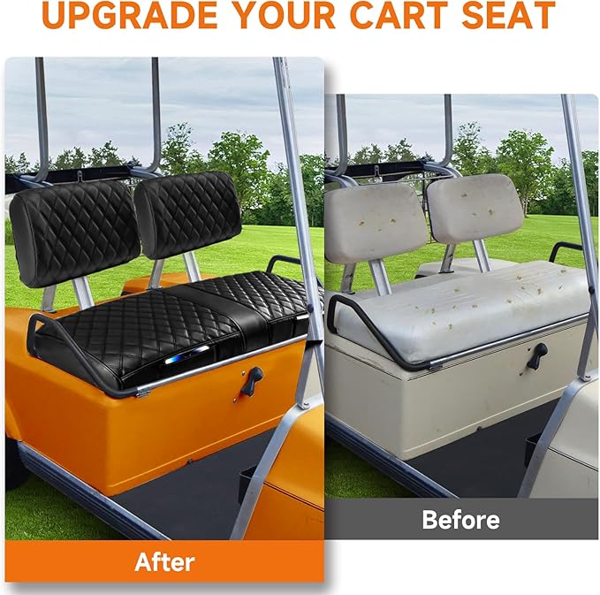Club Car DS Pre-2000 Seat Covers, Golf Cart Seat Covers for Club Car DS 1982-2000 Front Seats, Enhanced/Comfortable/Breathable Vinyl Leather, Waterproof and Non-Slip, 2 Convenient Pockets