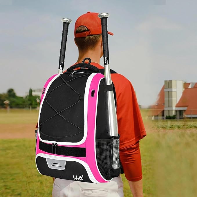 WOLT Youth Baseball Bag - Bat Backpack for Baseball, T-Ball & Softball Equipment & Gear, Bat & Glove Holder, Large Main Compartment for Helmet & accessories, Separate Shoes Compartment, Fence Hook