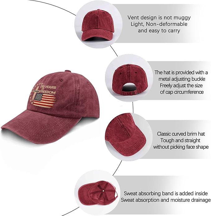 US 250 Years Freedoms 1776-2026 250th Birthday Embroidered Hats Garde Cap for Him