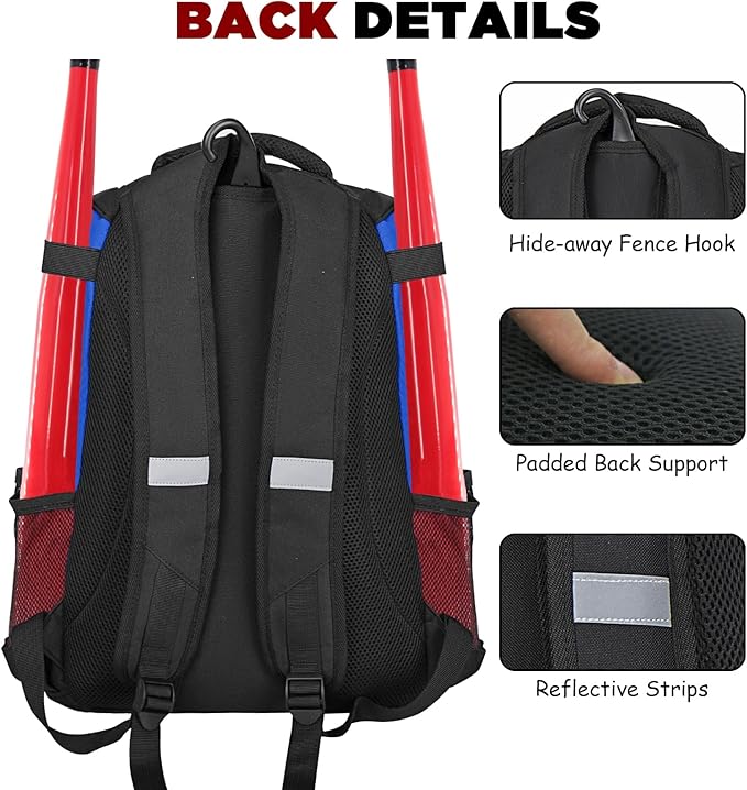 Goloni | Baseball Backpack,Baseball Bag for Adult,Softball Bat Bag with Shoes Compartment,Large Main Compartment for Helmet & accessories, Fence Hook