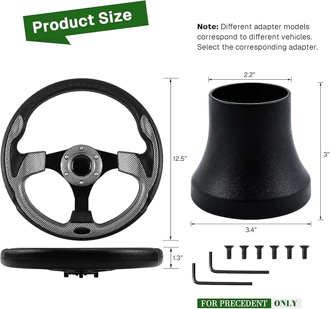 Golf Cart Accessories Steering Wheel D-bottom and Golf Adapter for Club Car PRECEDENT Golf Carts Adapter Skid-(5156black gray)