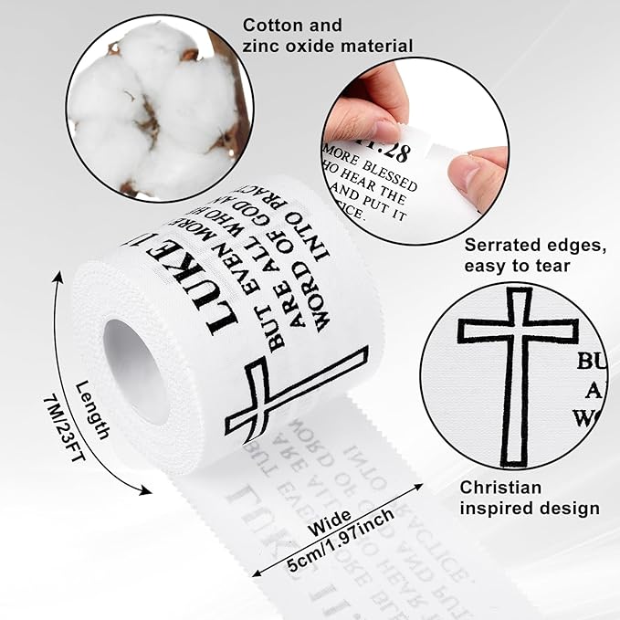 MiniInflat 2 Pcs Christian Cross Athletic Tape Sports Tape 2in x 23ft Religion Jesus Wrist Wrap for Soccer Football Baseball, Gift for Graduation Teacher Nurses Week Pentecost(White,Luke 11:28)