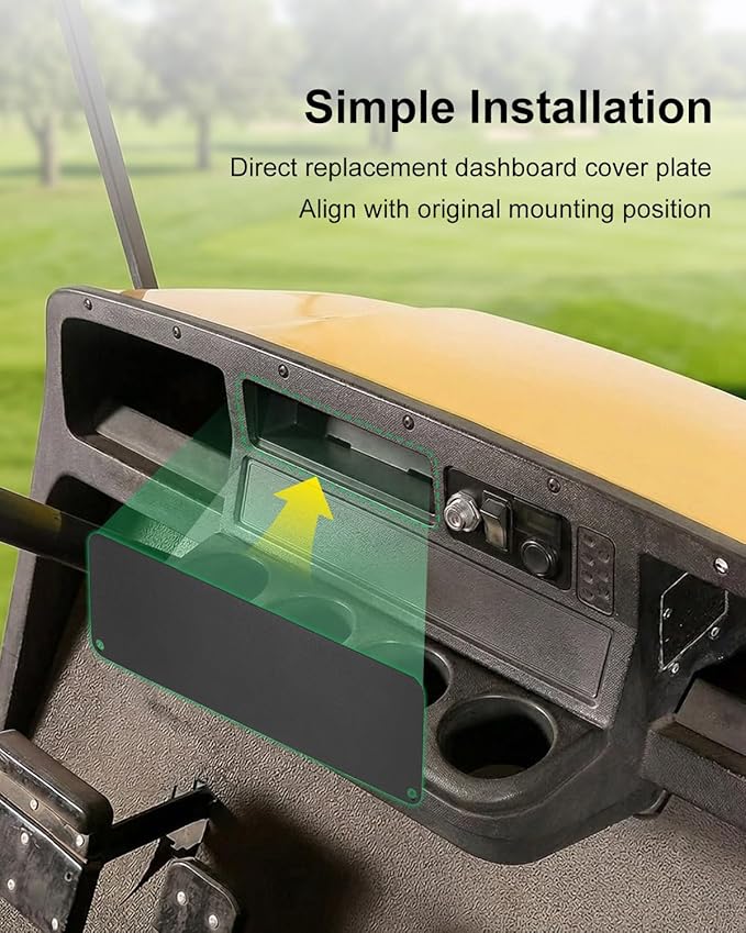 Golf Ball Holder Dash Cover Plate Compatible with EZGO TXT PDS Medalist 36V 48V Electric Cart, 304 Stainless Steel Black Dashboard Panel Console Insert Golf Cart Accessory