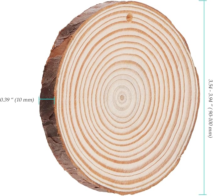 60 Pieces Wood Slices with Hole, 3.5-4 Inch Unfinished Round Wooden Circles - Image 2