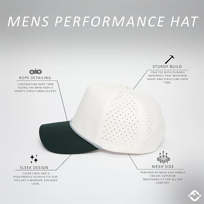 Funky Junque Performance Waterproof Golf Rope Hat – Cool Breathable Workout 5 Panel Snapback Cap for Men