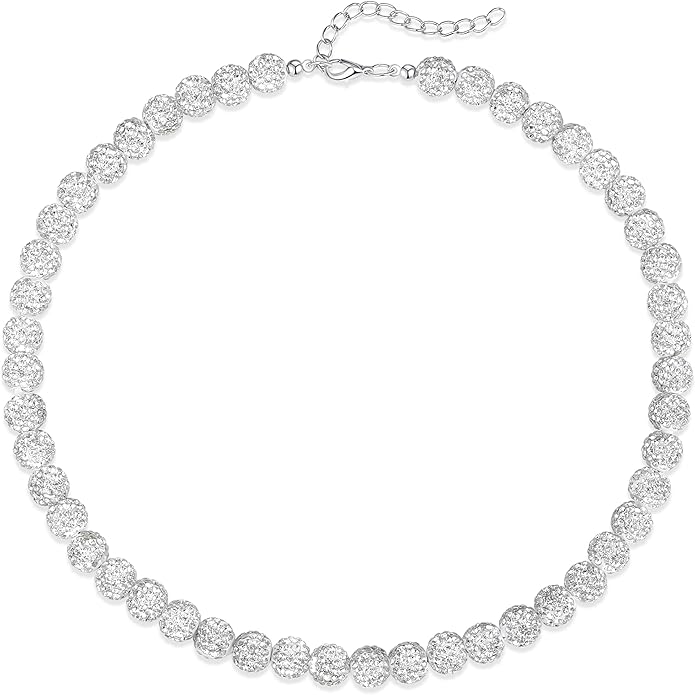 QINJIEJIE Baseball Necklace for Men Glitter Bling Rhinestone Beaded Collection Necklace for Women 16/18in Inspired Sports Jewelry Baseball Chain Cool Gifts for Baseball Players Team Lovers
