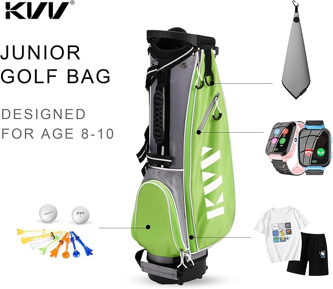 KVV Junior Golf Stand Bag, Lightweight Golf Stand Bag for Children Kids Ages 4-6/7-9/10-12