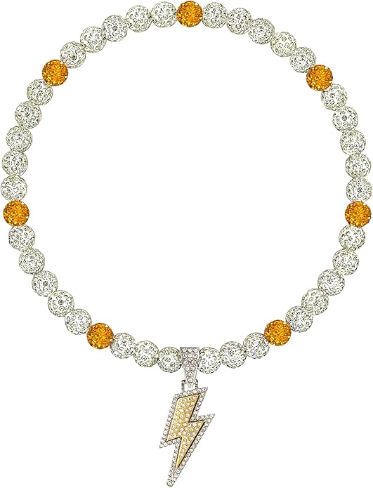 Baseball Necklace for Men 16/18/20 Inch Bling Ice Collection Lightning Bolt Pendant Necklace for Women Rhinestone Clay Beaded Discoball Accessories Gifts for Baseball Team Players Lovers