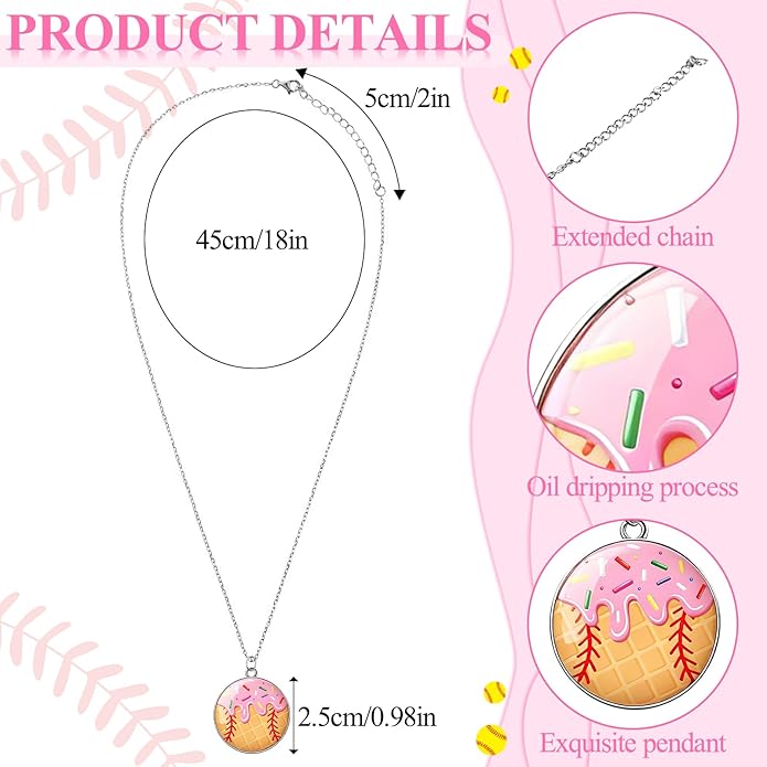 Baseball Pendant Necklace, Adjustable Baseball Game Day Drip Necklace for Men Women Fan Lovers Coach Team