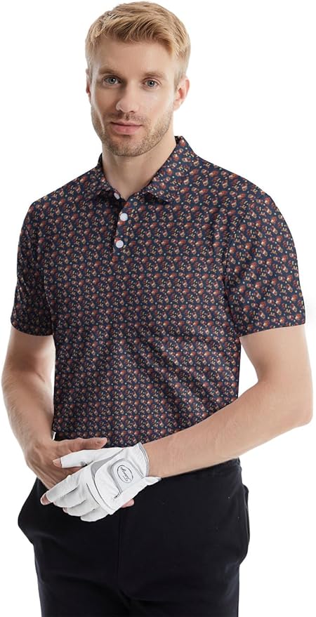 HUURAY Funny Golf Polos for Men Funny Print Short Sleeve Shirts Quick Dry Polo Shirts Hawaiian Shirt Performance Golf Outfits