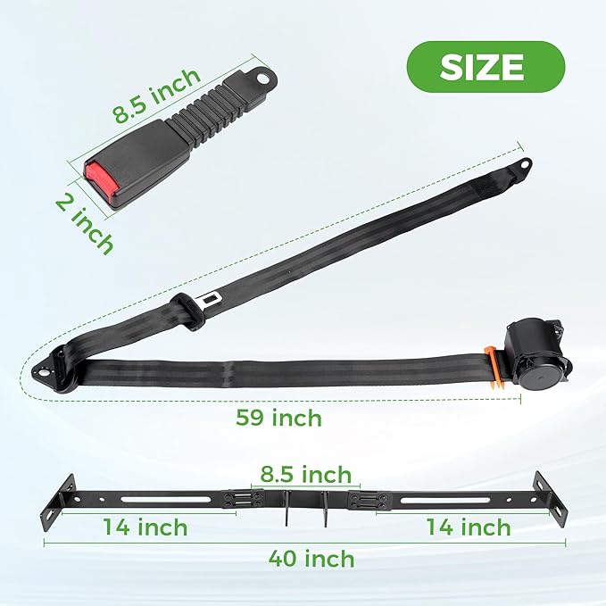 10L0L 2/3-point Golf Cart Seat Belts, 42" Retractable Belts with Bracket Street-Legal Upgrades Fits Most (2+2) /(4+2) Passenger for Yamaha EZGO TXT RXV Club Car DS Golf Carts Front/Rear Seat