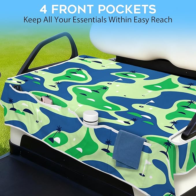 Golf Cart Seat Covers Club Car Golf Cart Accessories 4 Pockets Golf Carts Seat Towel Blanket for Men Women Golf Cart Decor