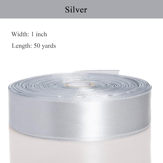 1 Inch Silver Solid Satin Ribbon, 50 Yards Craft Fabric Ribbon - Image 3