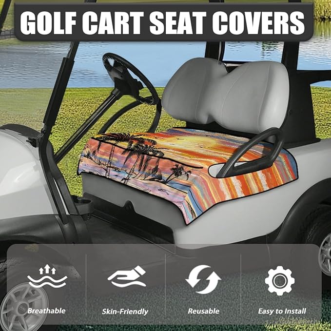Golf Cart Seat Covers, Universal Golf Cart Seat Towel Blanket with 4 Front Pockets & Nonskid Bottom Fits for Club Car 2 Person Seats Golf Carts