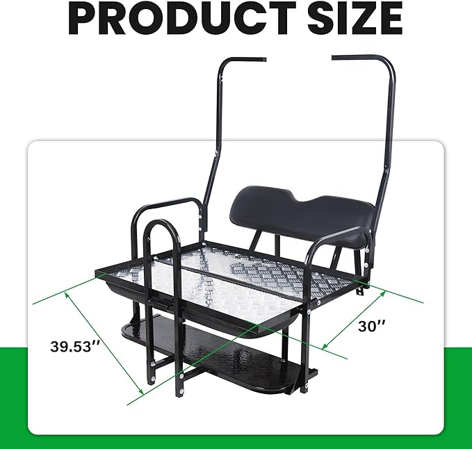 ECOTRIC Golf Cart Folding Rear Seat Kit W/Grab Bar Compatible with Club Car DS (1982-2000.5) Models Back Flip Seat Black