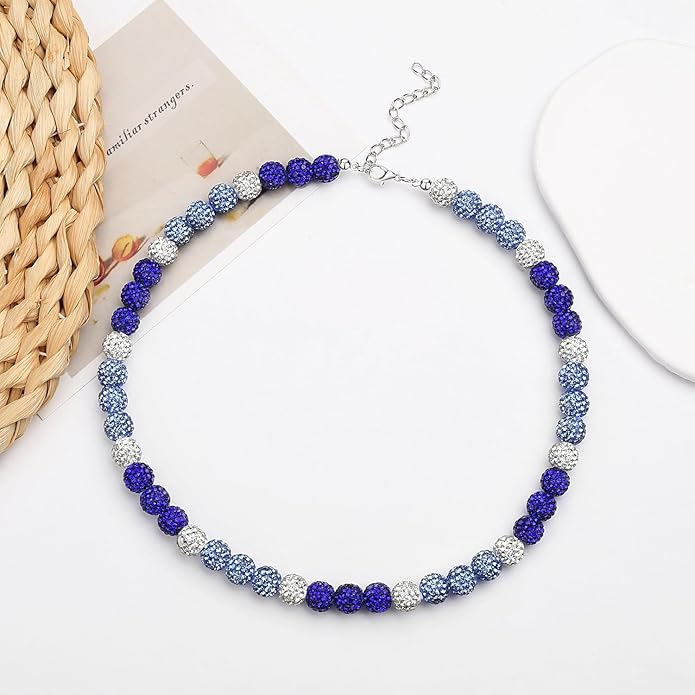 QINJIEJIE Baseball Necklace for Men Glitter Bling Rhinestone Beaded Collection Necklace for Women 16/18in Inspired Sports Jewelry Baseball Chain Cool Gifts for Baseball Players Team Lovers