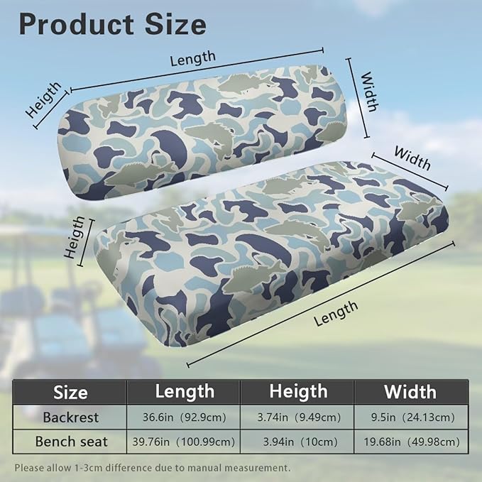 Bulopur Blue Fish Camo Golf Cart Seat Covers for Club Car Ezgo Golf Cart Dust Covers 2 Passenger Seats Universal Fit Removable Golfcart Accessory