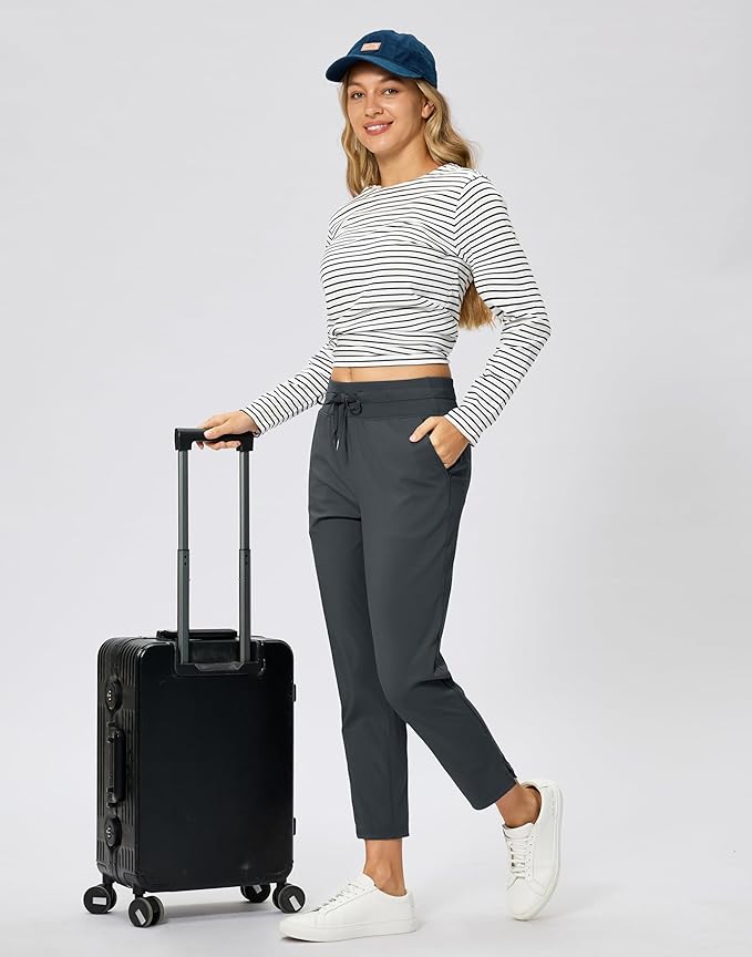 Soothfeel Women's Pants with 4 Pockets 7/8 Stretch High Waisted Sweatpants Travel Athletic Work Golf Pants for Women