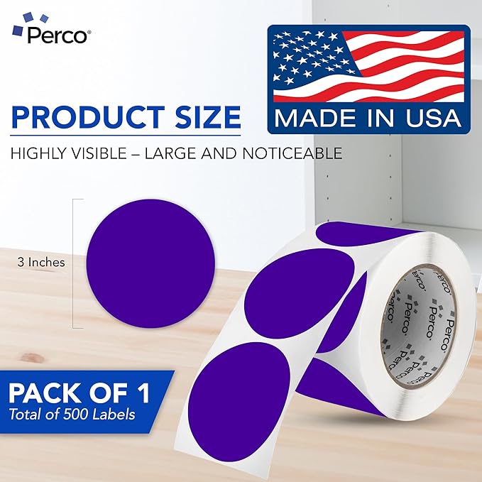 Perco Purple 3-Inch Round Circle Dot Sticker Labels - Image 2