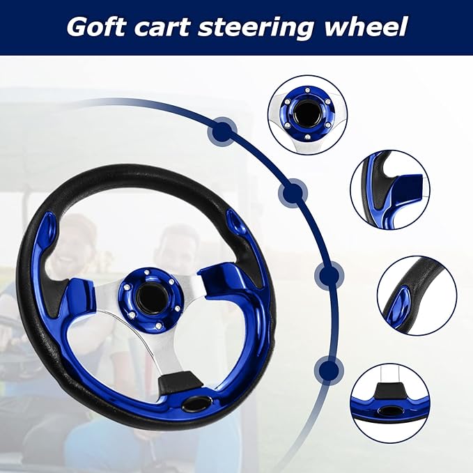 Golf Cart Steering Wheel, Skid Steering Wheel, Universal Golf Cart for Club Car EZGO RXV and TXT, Yamaha, Precedent Tempo, DS