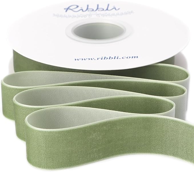 Ribbli Sage Green Velvet Ribbon 1 Inches Continuous10 Yard Spool Spring Moss by Ribbli