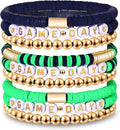 NLCAC 9 Pack Game Day Bracelets Stackable Heishi Beaded Stretchy Bracelet Preppy Jewelry Baseball Football Team Bracelets Sports Fan Accessories Gifts