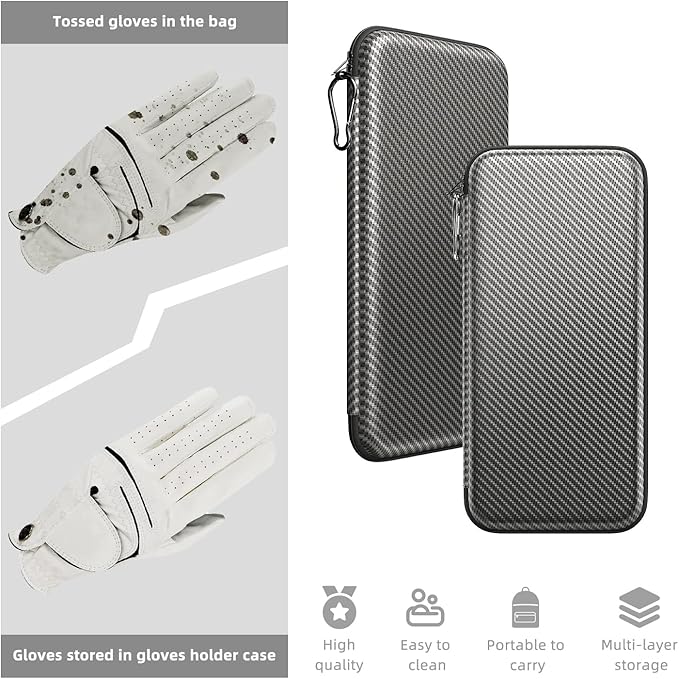 Golf Glove Case, Golf Glove Case with Two Gloves Holder for Golf Bag Accessories, Golf Storage Organizer for Tees, Divot Tool, Ball Markers for Men and Women Golfers