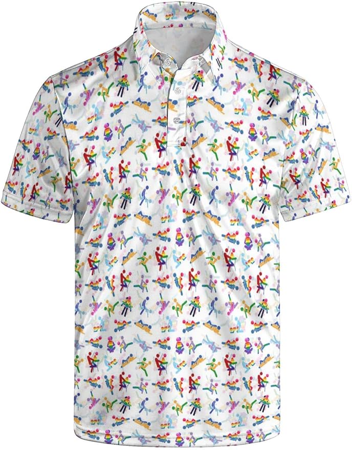 HUURAY Funny Golf Polos for Men Funny Print Short Sleeve Shirts Quick Dry Polo Shirts Hawaiian Shirt Performance Golf Outfits