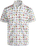 HUURAY Funny Golf Polos for Men Funny Print Short Sleeve Shirts Quick Dry Polo Shirts Hawaiian Shirt Performance Golf Outfits