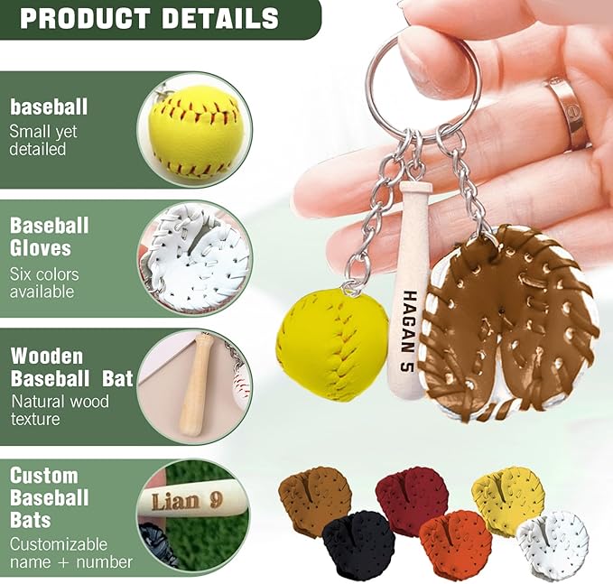 Custom Softball Keychain with Name Personalized Wooden Baseball Keyring for Girls Boys Team Gifts Softball Party Favors