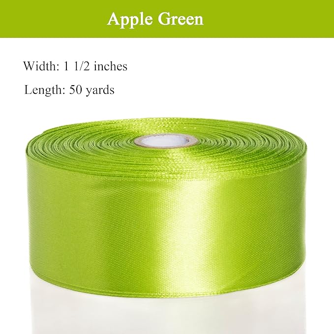 1 1/2 Inch Apple Green Solid Satin Ribbon, 50 Yards Craft Fabric Ribbon - Image 3