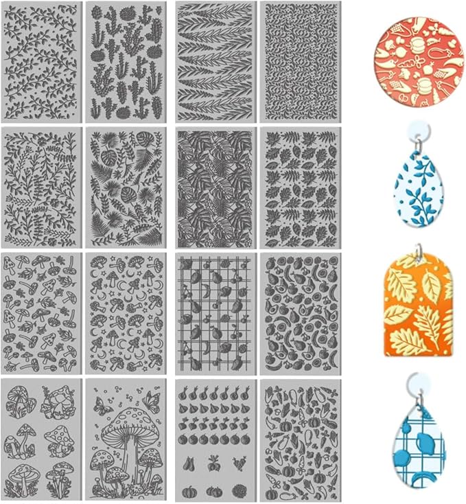 CHGCRAFT 16 Sheets Banana and Apple Clay Texture Mat Mushroom Pattern Polymer - Image 8