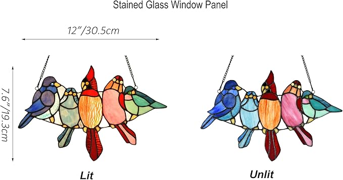PA0011 Tropical Birds on The Wire Stained Glass Window Panel Tiffany Style - Image 5