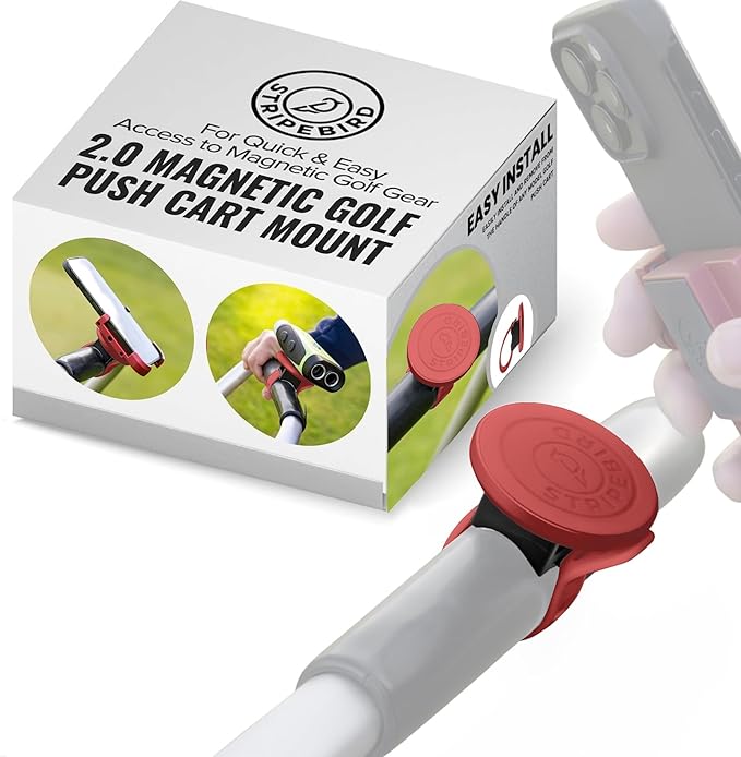 Stripebird - 2.0 Golf Push Cart Mount for Magnetic Accessories (red) - Push Cart Strap for Quick and Easy Access of Golf Gear - Cell Phone Holder for Golf Cart - Phone Holder for Golf Cart