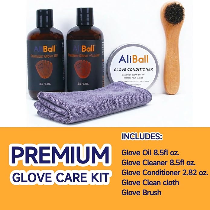 AliBall Ultimate Baseball Mitt Maintenance Kit | 8-Piece Cleaner, Oil, Brushes & Towels Combo