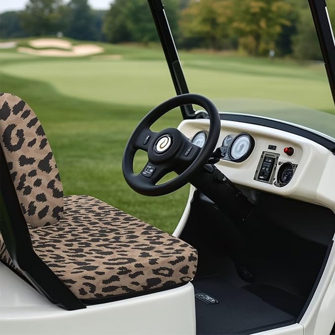 Bulopur 2 PCS Golf Cart Seat Cover Leopard Print Golf Cart Front Seat Covers Blanket Towel Washable Fabric Universal for EZGO TXT RXV/Club Car DS Precedent 2-Person Seats Carts