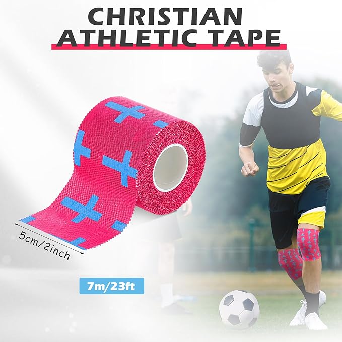 TrelaCo 1 Pcs Wrist Tape Baseball Cross Athletic 2in x 23ft Cotton Cross Wrist Tape Serrated Edges for Fingers Ankles Injury Wrap, Football Baseball Hockey Soccer (Rose Red)