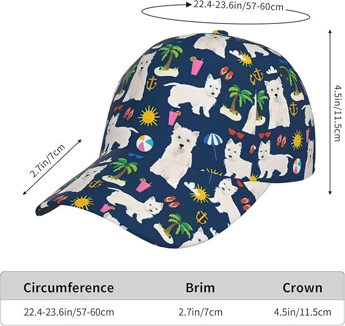 Westie Dogs Beach Summer Tropical Baseball Cap Men Women Classic Adjustable for Running Workout and Outdoor All Season Hat