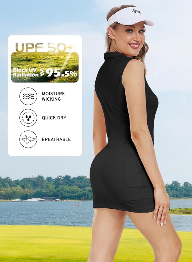 Hiverlay Golf Dresses for Women with Shorts and Pockets, V-Neck Short Sleeve Tennis Dress, Workout Athletic Dresses