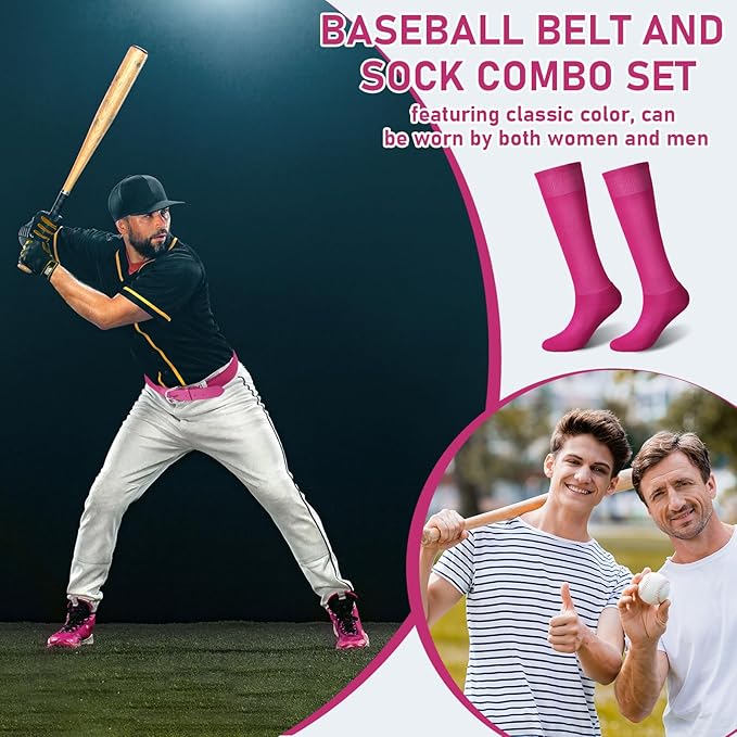 Zhanmai Baseball Belt and Socks Combo, Adjustable Elastic Belt and Softball Socks, Multiple Sizes for Youth Boys Girls, Adult