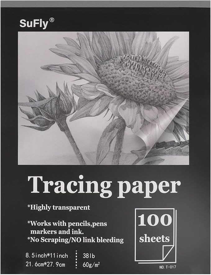 Tracing Paper 8.5x11 inch, 100 Sheets Transparent Vellum Paper by SuFly
