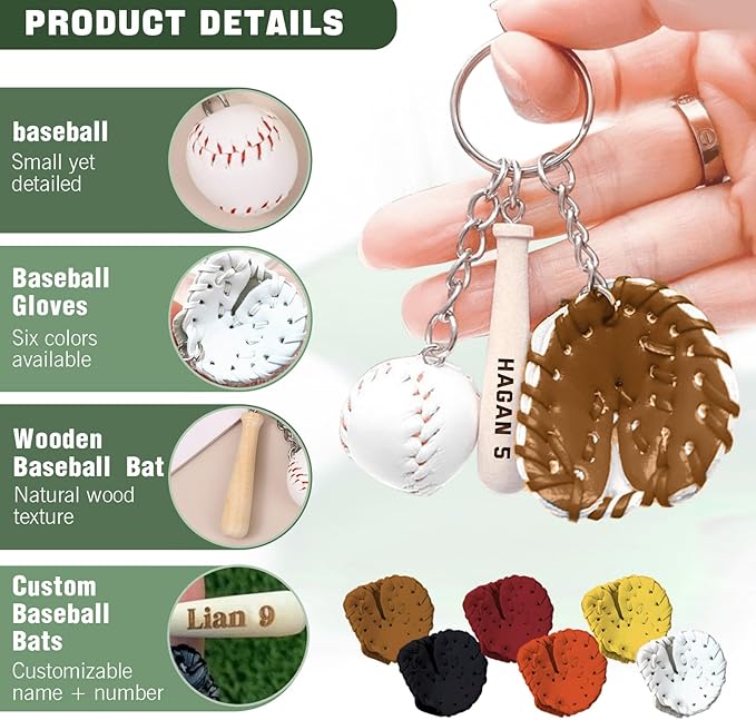 Custom Softball Keychain with Name Personalized Wooden Baseball Keyring for Girls Boys Team Gifts Softball Party Favors