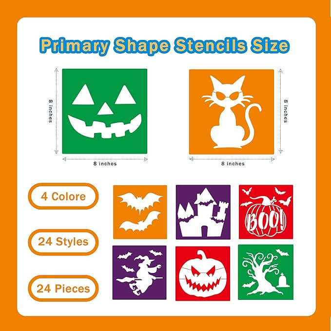 24 Pieces for Kids, Large Drawing Chalk, 8 Inches Washable Shape Template Kit - Image 2